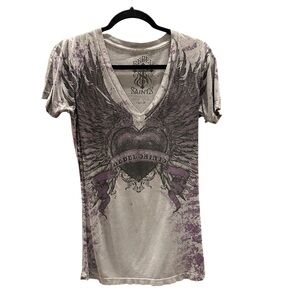 Rebel Saints Gray and Purple V-Neck Tee
